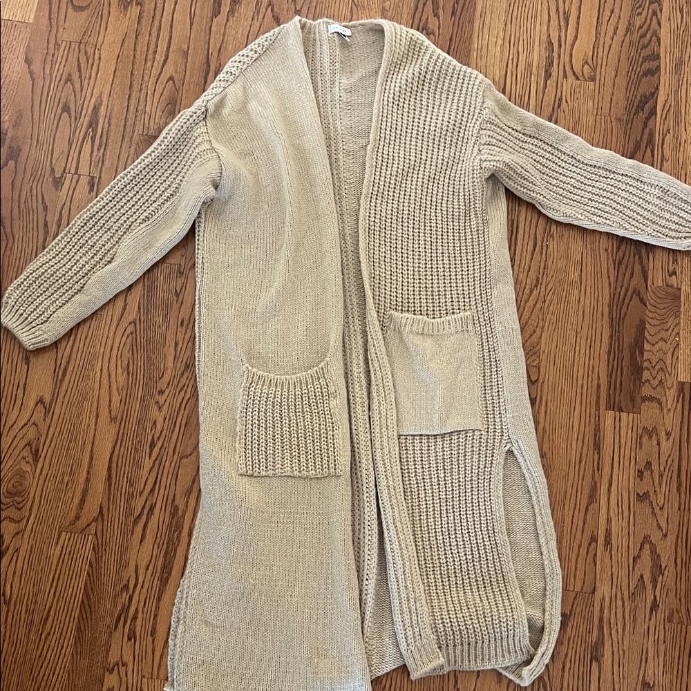 Women's Tan Open-Front Long Sweater Cardigan